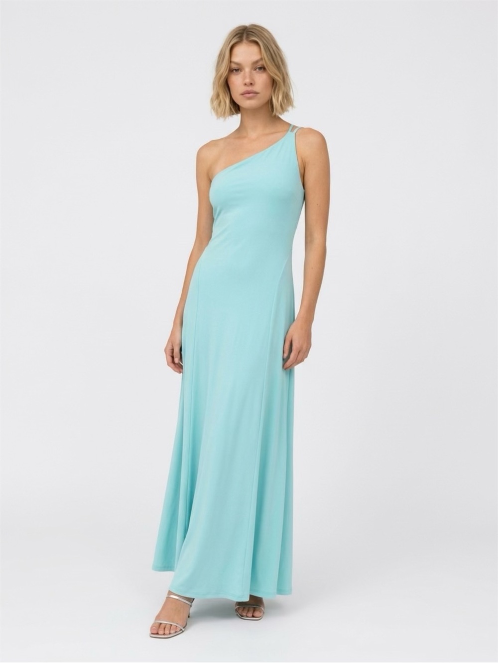Susana Monaco Aqua One-Shoulder Maxi Slip Dress